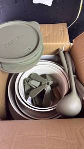 lot 17476 image: (One Handle is Broken, See Photos) Carote 21pc Ceramic Set, Olive Green