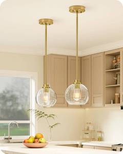 lot 19542 image: EDISHINE Pendant Light Fixtures 2 Pack with Clear Glass Globe Shade, Gold Kitchen Hanging Lighting Over Island, Hardwired Adjustable Metal Rod for Dining Room, Entryway