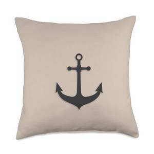 lot 19551 image: Black grey Anchor Nautical design on Tan sand beige Throw Pillow