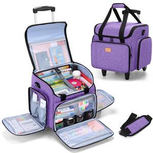 lot 19557 image: LUXJA Rolling Teacher Bag with Multiple Pockets and Bottom Support Pad, Multifunctional Teacher Tote Bag with Detachable Dolly (Patent Design), Purple