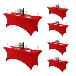 lot 19561 image: Fokitut 6 Pack Spandex Table Cover for 6FT Table Universal Fitted Stretch Tablecloth for Party, Banquet, Wedding and Events-Red