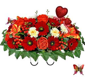 lot 19574 image: Saxili Artificial Headstone Flower SaddleCemetery Flowers for Grave Decoration of Realistic Vibrant Rose, Tulip, Gerbera, Berry, MemorialFuneral Flowers,Non-Bleed Colors