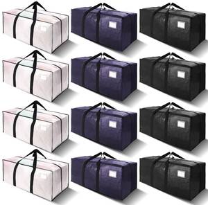 lot 19583 image: VELVETSURE 12 Pack Heavy Duty Large Moving Bags WBackpack Straps - Strong Handles and Zippers, Storage Totes, Fold Flat, Alternative to Moving Box and Storage Bin, Semi-TransparentBlueBlack