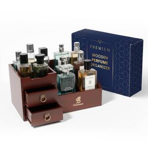 lot 19598 image: FITSELENCE Premium Wooden Cologne Organizer for Men - Perfume Organizer - Cologne Stand - Organizador de Perfumes - Cologne Shelf - Perfume Stand for Women - Black, Brown - Perfume Holder