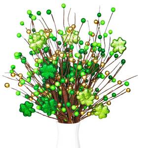 lot 19603 image: St. Patrickfts Day Decorations 6 Pack, 15.7Inch Glitter Shamrock Berry Stems with Green Golden berry, Artificial Clover Picks for Table Centerpieces, Home and Irish Pub Decor, DIY St. Patricks Day Decor