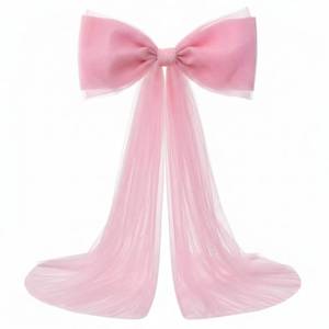 lot 19618 image: Canlierr Extra Large Pink Organza Bow Decorations 39 x 59 Inch Giant Pink Tulle Bow with Tie and Long Ribbon Tails for Wedding Valentines Party Backdrop Coquette Room Wall Decoration