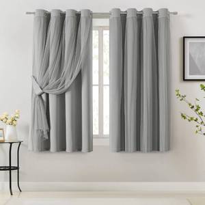 lot 19633 image: Bujasso Grey 90percent Blackout Curtains with Sheer Overlay Mix and Match Double Layer Window Curtains Thermal Insulated 63 inch for Living Room Bedroom Gray Drapes with Tiebacks Grommet Top 54in Wx63 Lx2