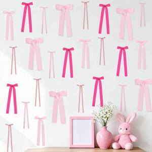 lot 20242 image: Longbitzen 40Pcs Pink Bow Party Decoration, Ribbon Bows Wall Decor, DIY Bows Photo Backdrop for Birthday, Baby Shower, Wedding, Bridal Shower, Bachelorette Party, Girls Room Bedroom Decor