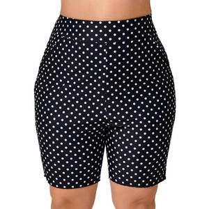 lot 20246 image: Halcurt Womenfts Plus Size High Waisted Swim Board Short with Pocket Built in Brief Swimsuit Bottoms Black White Polka Dots 3XL