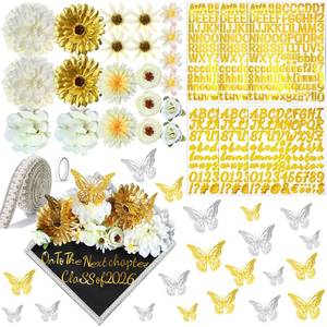 lot 20251 image: Wavwavw 53 Pcs DIY Graduation Cap Decorations Kit, 2026 Grad Cap Topper Include Faux Flowers 3D Butterfly Self Adhesive Pearl Stickers Glitter Alphabet Letter Decals for Party Decor(White)