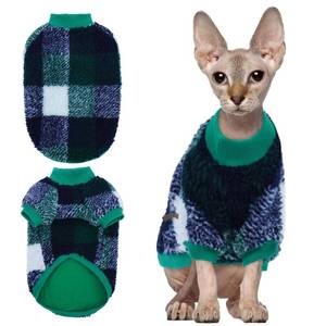 lot 20255 image: Yternal Sphynx Cat Sweater, Soft Fleece Pullover with Sleeves, Warm and Elastic Pet Clothes for Hairless Cats and Small Kittens, Cozy Winter Outfit Green M