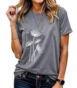 lot 20291 image: Womenfts Graphic T-Shirt Dandelion Graphic Tees Nature Hiking Adventure Outdoor Summer Short Sleeves Casual Tees Tops (Dandelion06-LightGrey-2XL)