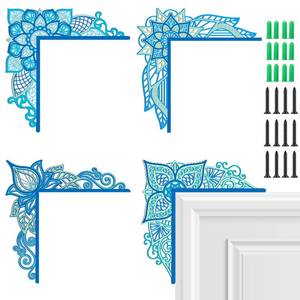 lot 20297 image: MorningRo 4 Pcs Door Frame Decoration Set Metal, Wall Art Decor Corner Sign Bathroom Decor for Indoor Outdoor Door Window Home Office(Mandala,Blue and Green)
