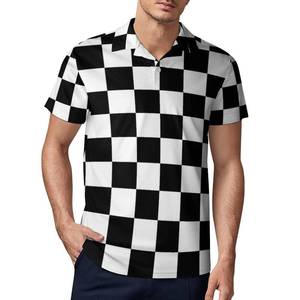 lot 20304 image: Ykklima Black White Race Checkered Flag Pattern Mens Polo Shirts Short Sleeve Moisture Wicking Fashion Shirt for Men (5XL)