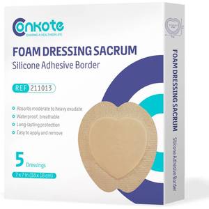 lot 20316 image: Conkote Sacral Silicone Foam Dressing 7��x 7��, Bed Sore Treatment Bandage for Sacrum, Box of 5 Dressings