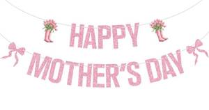 lot 20329 image: Pink Glitter Happy Motherfts Day Banner, Feliz Dia MamaBest Mom Ever, Bowties Tulip Bouquet Motherfts Day Motherfts Birthday Party Decorations Supplies