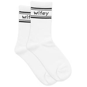 lot 20347 image: Mikovivi Wifey Socks, Soft Stylish Newlywed Socks Wedding Essentials White with Black Text Keepsake for Women Anniversary