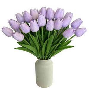 lot 20359 image: SHUERIET Purple Artificial Tulips Real Touch Fake Flowers, 20 Pcs PU Faux Tulips 13.5in, Realistic Tulip Bouquet for Wedding Centerpiece Spring Home Kitchen Dining Table Vase Decoration Easter Stems