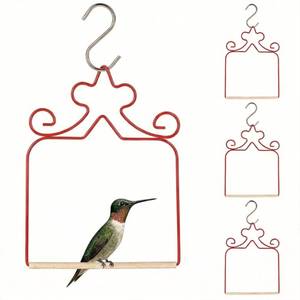 lot 20361 image: 4-Pack Hummingbird Swings - Rust-Proof Metal Red Perches with Natural Wooden Dowel - Essential Bird Watching Decor for Outdoor Garden, Patio and Yard - Includes 4 S-Hooks
