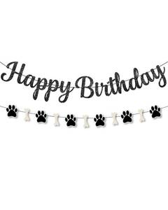 lot 20363 image: Elaliyi Dog Paw Happy Birthday Banner Dog Themed Banner Decoration for Birthday Party Supplies