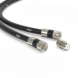 lot 20374 image: pibidi RG6 Coaxial Cable with F Connector and Extension Coupler, Weather-Sealed Double Rubber O-Ring, High-Speed Internet, Broadband and Digital TV Antenna, Satellite Cable Extension (Black, 2 FT)