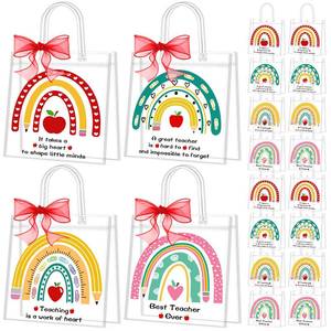 lot 20384 image: Kolldenn 48 Pcs Teacherfts Day Gift Bags Bulk Clear PVC Gift Bags with Handle Ribbon Reusable Goodies Treats Totes Thank You Gifts Bag for Teachers Appreciation Graduation Party 5.9x6.3x2.8 Inch