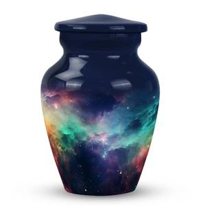 lot 20397 image: KARYLIZ Galaxy Urns for Ashes for Adult Female Male - Ashes Keepsake Urn Metal Home Decorative Funeral, Burial Cremation Urns for Mom and Dad - Small Human Memorial Urn for Women and Men - 3 Inches (No Lid)