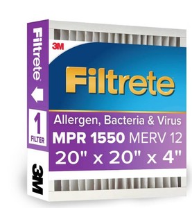 lot 1384 image: 3M Filtrete Allergen Bacteria Virus Deep Pleat Filter 20x20x4 1550 MPR
