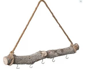 lot 2114 image: Stick with rope on it for hanging plants Cage is etc