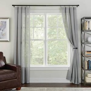 lot 5952 image: Curtain rod black extends to 93 Inches maximum