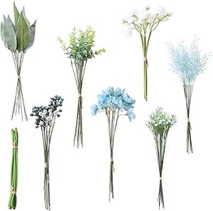 lot 13338 image: Faux Floral Arrangements Blue White Green Bouquets with Stakes Lot