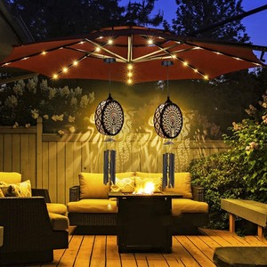 lot 13347 image: Patio Umbrella with LED Lights and Hanging Lanterns