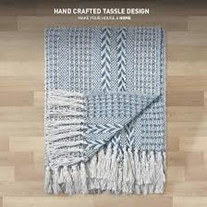 lot 17479 image: Chardin Home 50in x 60in Waffle Braid Throw (Blue and White)
