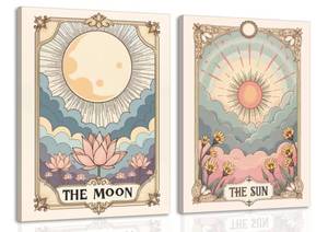 lot 1501 image: Whimsical Sun and Moon Wall Art Vintage Celestial Wall Decor Painting Spiritual Tarot Astrology Poster Canvas Print Picture for Bedroom Living Room 12x16 inch Framed