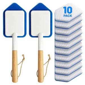 lot 2000 image: Tub Tile Scrubber Brush �� 2 Pack with Wooden Handle, Includes 10 Melamine Sponge Eraser Heads  Non-Scratch Cleaner for Bathtub, Shower Wall, Grout, Kitchen Sink