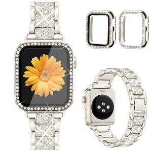 lot 2012 image: Mesime Compatible for Apple Watch Band with Screen Protector Case, Jewelry Replacement Bands 46mm 45mm 44mm 42mm 41mm 40 mm 38mm 2 Pack Protective Cover for iWatch Series 1110987654321SE Women
