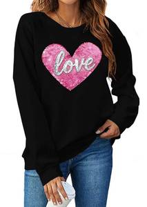 lot 2029 image: MNLYBABY Valentines Sequins Sweatshirts Women Valentine Heart Sweatshirt Casual Glitter Heart Graphic Pullover Tops