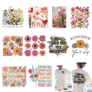 lot 2038 image: 20pcs Daisy Pray Iron on Transfer Decals for Fabric Decoration Backpacks DTF Ready to Press Transfer Patches Flower Rose Heat Transfer Stickers for T-Shirts DIY Applique