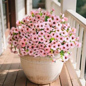 lot 2040 image: SwanMoon UV Resistant & Weatherproof Artificial Flowers Outdoor, 12 Bundles Pink Fake Flowers for Planters, No Fade Faux Daisy Flowers for Garden Porch Window Box Patio Yard Home Decor