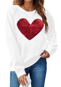 lot 2041 image: MNLYBABY Valentines Sequins Sweatshirts Women Valentine Heart Sweatshirt Casual Glitter Heart Graphic Pullover Tops White L