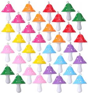 lot 2050 image: Kalolary 32pcs Mushroom Pendant Charms Colorful Resin Jewelry Making Ornament DIY Pendant Making Charm for Bracelet Necklace Earrings Keychain Craft Graduation Gift