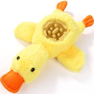 lot 2055 image: ZYBDP Yellow Duck Plush Dog Toys with Squeaks, Food Hiding Function & Interactive Play - Durable & Fun for Large, Medium & Small Dogs