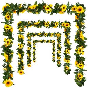 lot 2058 image: DEEMEI 4 Pack Artificial Sunflower Garland Silk Sunflower Hanging Vine Garland with Flowers Green Leaves for Wedding Table Garden Craft Party Decoration