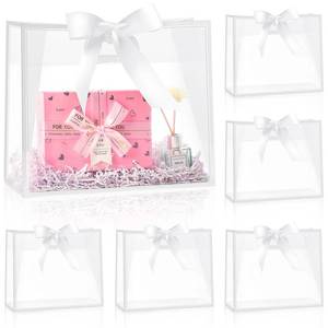 lot 2083 image: Ohuimrt Clear Plastic Gift Bags with Handles, 12 Pack, White