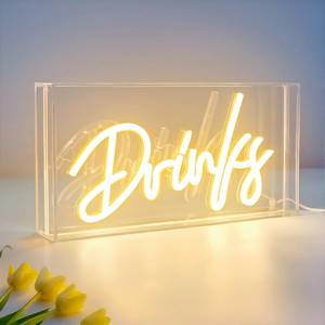 lot 2092 image: HOSITARK Drinks Neon Sign, Drinks Signs USB LED Desk Lightbox with ONOFF Switch, Light Up Sign for Table Decor, Home Bar, Kitchen, Club, Pub, Restaurant Wall Decor & Bar Cart Accessories (Warm White)