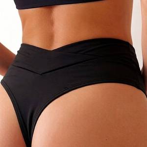 lot 2106 image: DwinzTan Womens Sexy High Waisted Thong V Cut Bikini Bottom Cheeky Brazilian Swimsuit Bottom S
