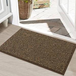 lot 2450 image: BEQHAUSE Dirt Trapper Door Mat 20 x 32, Non-Slip Washable Doormats Entrance Mat, Dirt Resistant and Absorbent Welcome Mat, Low Profile Floor Mats for Front Back Door and Entryway, Brown