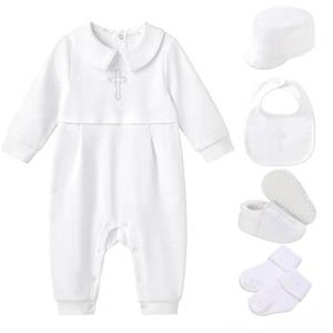 lot 2463 image: Baby Boy Girl Baptism Outfit Infant Christening Outfit with Shoes & Socks 5Pcs (Style3White Cross, 0-3m)