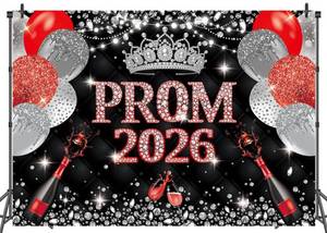 lot 2470 image: Prom Night Backdrop Prom 2026 Photography Background Black Red Congrats Grad Class of 2026 Graduation Party Decoration (red, 8x6ft)