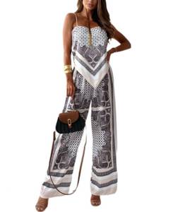 lot 2473 image: ksotutm Womens Paisley Print 2 Piece Outfits Sleeveless Cami Top Going Out Wide Leg Pants Boho Summer Beach Vacation Set XL